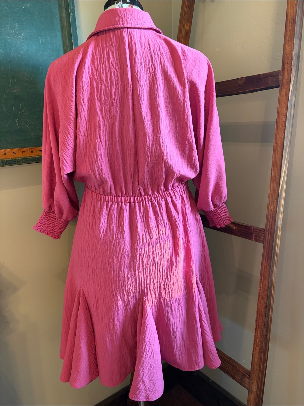 ODDY Pink Button-Front Drawstring Shirt Dress - Picture 3 of 5